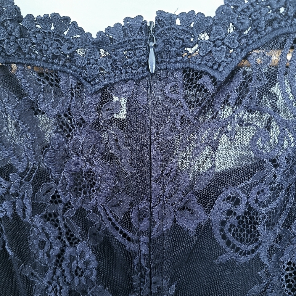 Shein Navy Blue‎ Belted Lace Illusion Neckline Jumpsuit - Picture 6 of 7